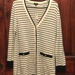 Talbots Medium navy and white striped cardigan